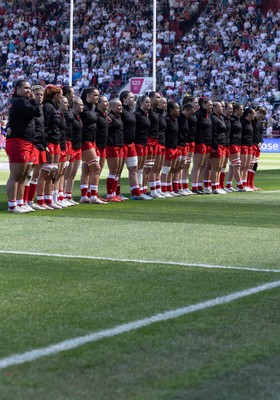 250426 - England v Wales, 2026 Guinness Women’s 6 Nations - Wales line up for the anthems ahead of the match