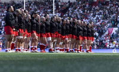250426 - England v Wales, 2026 Guinness Women’s 6 Nations - Wales line up for the anthems ahead of the match