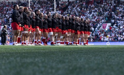 250426 - England v Wales, 2026 Guinness Women’s 6 Nations - Wales line up for the anthems ahead of the match