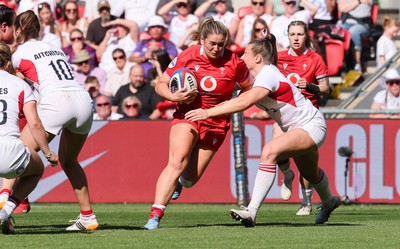 250426 - England v Wales, 2026 Guinness Women’s 6 Nations - Freya Bell of Wales charges forward on her debut