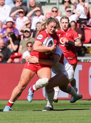 250426 - England v Wales, 2026 Guinness Women’s 6 Nations - Freya Bell of Wales charges forward on her debut