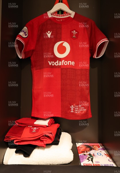 250426 - England v Wales, 2026 Guinness Women’s 6 Nations - Freya Bell’s Wales match jersey hanging in the changing room ahead of the match on her first cap