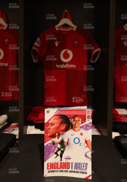 250426 - England v Wales, 2026 Guinness Women’s 6 Nations - Freya Bell’s Wales match jersey hanging in the changing room ahead of the match on her first cap