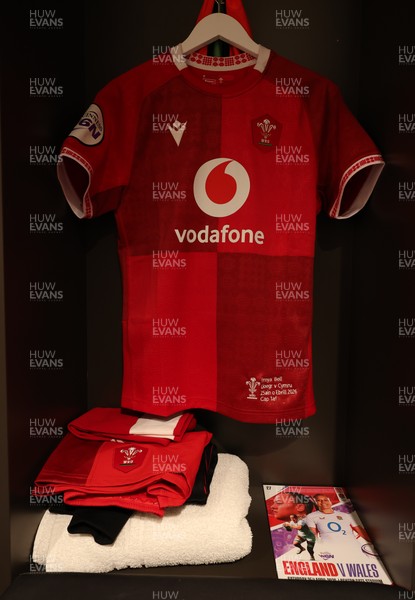 250426 - England v Wales, 2026 Guinness Women’s 6 Nations - Freya Bell’s Wales match jersey hanging in the changing room ahead of the match on her first cap