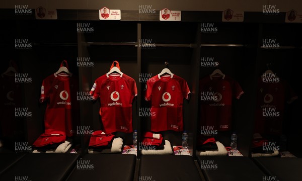 250426 - England v Wales, 2026 Guinness Women’s 6 Nations - Wales match jerseys hang in the changing room ahead of the match