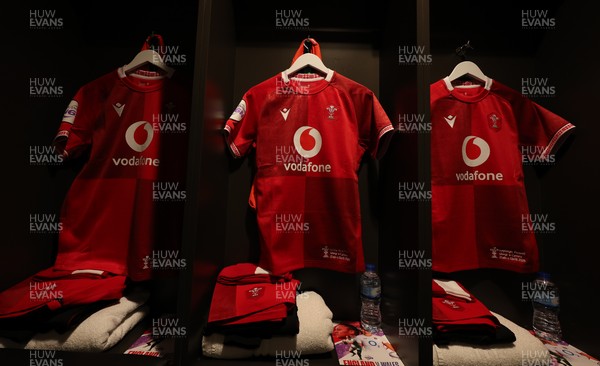 250426 - England v Wales, 2026 Guinness Women’s 6 Nations - Wales match jerseys hang in the changing room ahead of the match