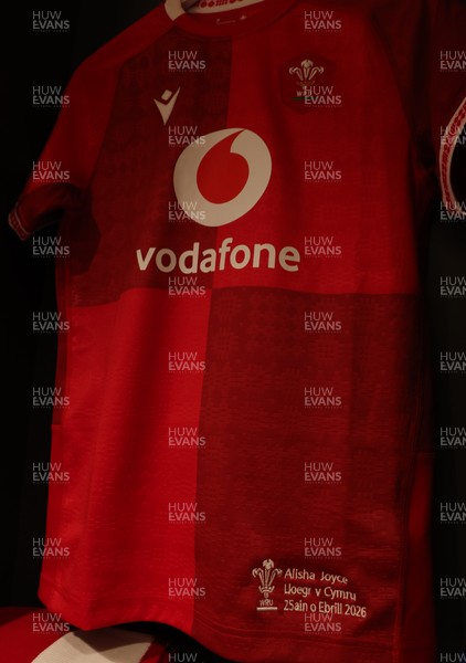 250426 - England v Wales, 2026 Guinness Women’s 6 Nations - Alisha Joyce’s Wales match jersey in the changing room ahead of the match