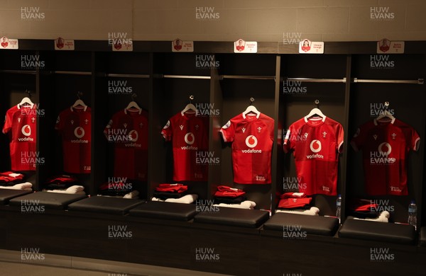 250426 - England v Wales, 2026 Guinness Women’s 6 Nations - Wales match jerseys hang in the changing room ahead of the match