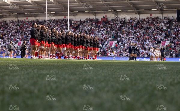 250426 - England v Wales, 2026 Guinness Women’s 6 Nations - The Wales team line up for the anthems ahead of the match