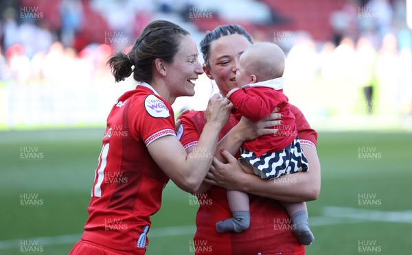 250426 - England v Wales, 2026 Guinness Women’s 6 Nations - Jasmine Joyce of Wales and Alisha Joyce of Wales with Ralphie at the end of the match