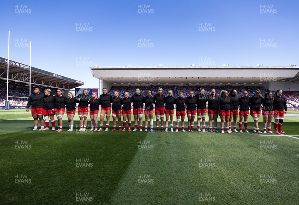 250426 - England v Wales, 2026 Guinness Women’s 6 Nations - Wales line up for the anthems ahead of the match