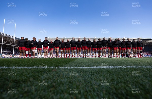250426 - England v Wales, 2026 Guinness Women’s 6 Nations - Wales line up for the anthems ahead of the match