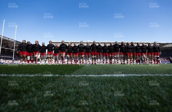 250426 - England v Wales, 2026 Guinness Women’s 6 Nations - Wales line up for the anthems ahead of the match