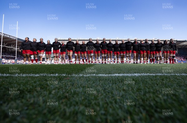 250426 - England v Wales, 2026 Guinness Women’s 6 Nations - Wales line up for the anthems ahead of the match
