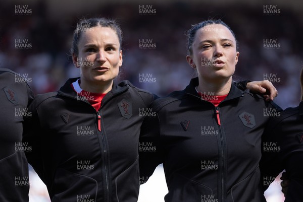 250426 - England v Wales, 2026 Guinness Women’s 6 Nations - Left to right, Jasmine Joyce of Wales and Alisha Joyce of Wales line up for the anthems ahead of the match