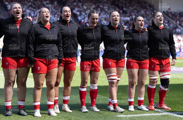 250426 - England v Wales, 2026 Guinness Women’s 6 Nations - Wales line up for the anthems ahead of the match