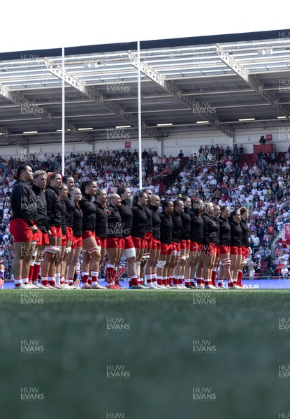 250426 - England v Wales, 2026 Guinness Women’s 6 Nations - Wales line up for the anthems ahead of the match
