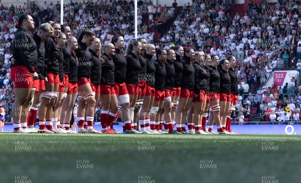 250426 - England v Wales, 2026 Guinness Women’s 6 Nations - Wales line up for the anthems ahead of the match