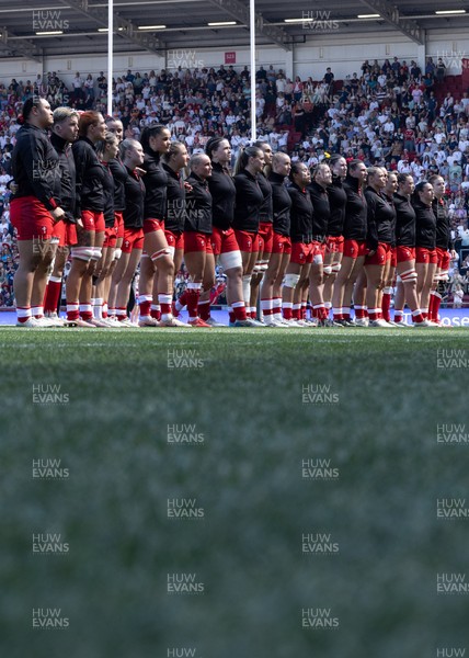 250426 - England v Wales, 2026 Guinness Women’s 6 Nations - Wales line up for the anthems ahead of the match
