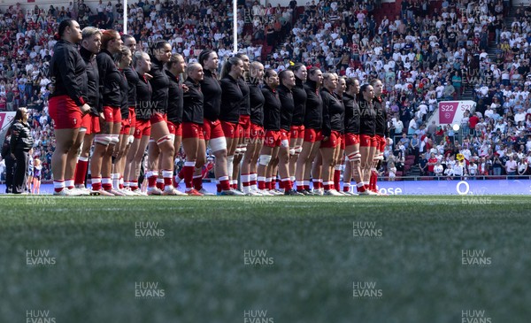 250426 - England v Wales, 2026 Guinness Women’s 6 Nations - Wales line up for the anthems ahead of the match