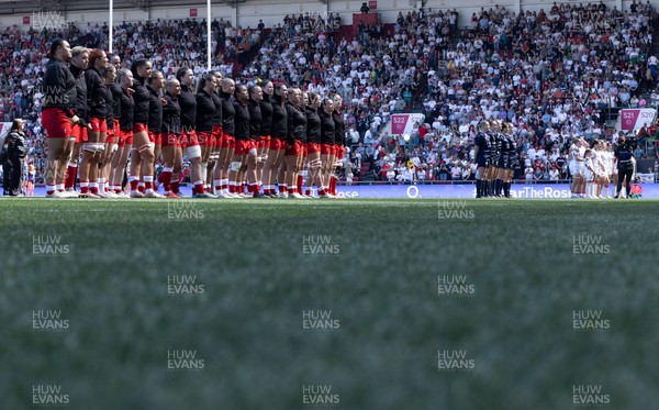 250426 - England v Wales, 2026 Guinness Women’s 6 Nations - Wales line up for the anthems ahead of the match