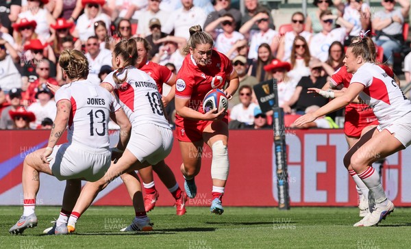 250426 - England v Wales, 2026 Guinness Women’s 6 Nations - Freya Bell of Wales charges forward on her debut