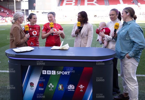 250426 - England v Wales, 2026 Guinness Women’s 6 Nations - Jasmine Joyce of Wales and Alisha Joyce of Wales give BBC interview after the match