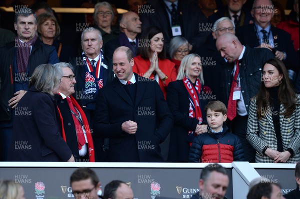 260222 - England v Wales - Guinness Six Nations 2022 - HRH The Duke of Cambridge Prince William, Prince George, Dutchess of Cambridge Kate Middleton with WRU President Gerald Davies and his wife Cilla