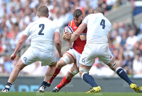 290516 - England v Wales - Old Mutual Wealth Cup -Josh Turnbull of Wales takes on Joe Launchbury of England