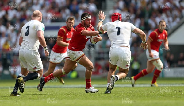 290516 - England v Wales - Old Mutual Wealth Cup - Scott Baldwin of Wales is tackled by James Haskell of England