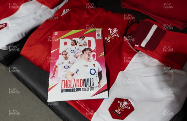 300324 - England v Wales, Guinness Women’s 6 Nations -  Match programme with Wales team kit  in the changing room ahead of the start of the match