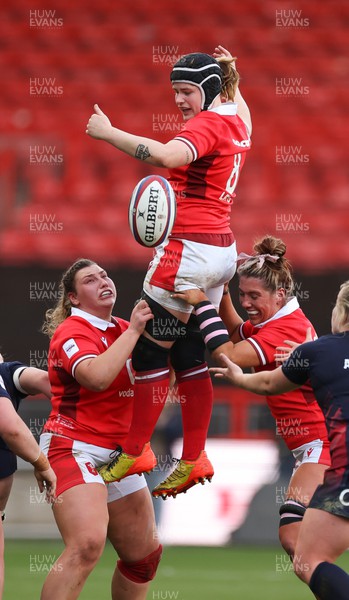 300324 - England v Wales, Guinness Women’s 6 Nations - Bethan Lewis of Wales in action in the line out