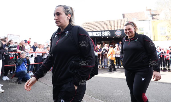 300324 - England v Wales, Guinness Women’s 6 Nations - Courtney Keight of Wales and Gwenllian Pyrs of Wales arrive at the stadium