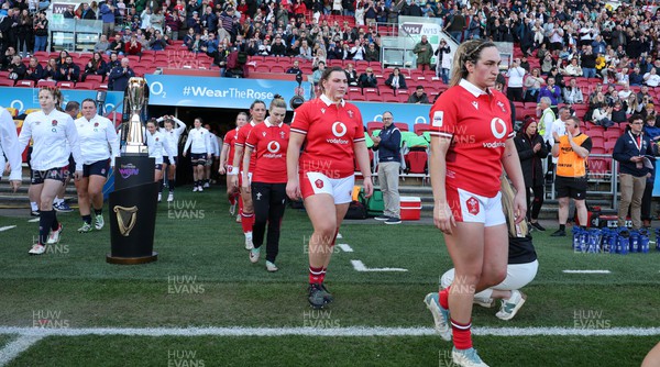 300324 - England v Wales, Guinness Women’s 6 Nations - Courtney Keight of Wales and Gwenllian Pyrs of Wales walk out at the start of the match