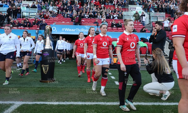 300324 - England v Wales, Guinness Women’s 6 Nations - Keira Bevan of Wales and Kerin Lake of Wales walk out at the start of the match