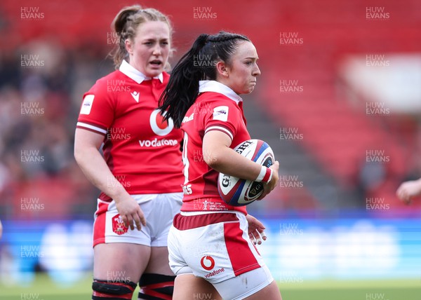 300324 - England v Wales, Guinness Women’s 6 Nations - Sian Jones of Wales and Abbie Fleming of Wales