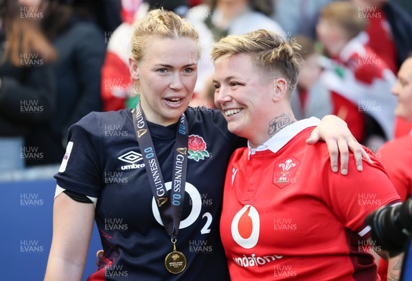 300324 - England v Wales, Guinness Women’s 6 Nations - Rosie Galligan of England and Donna Rose of Wales at the end of the match
