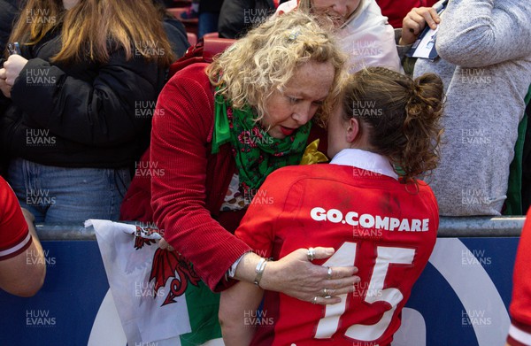 300324 - England v Wales, Guinness Women’s 6 Nations - Jenny Hesketh of Wales with her mum at the end of the match