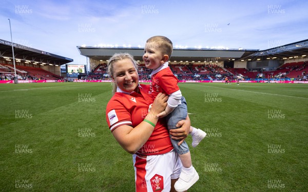 300324 - England v Wales, Guinness Women’s 6 Nations - Molly Reardon of Wales with nephew Albie at the end of the match