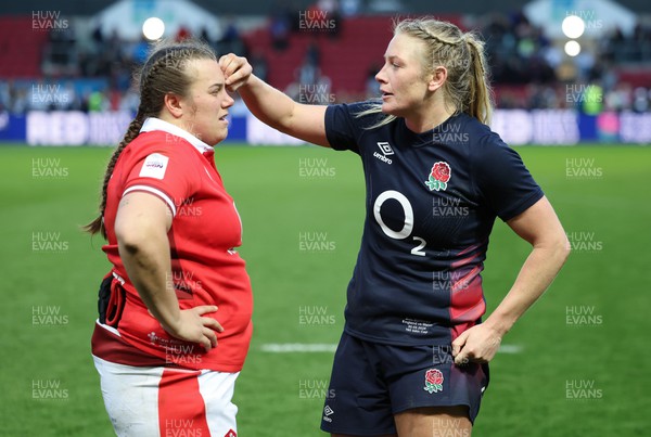 300324 - England v Wales, Guinness Women’s 6 Nations - Carys Phillips of Wales and Alex Matthews of England at the end of the match