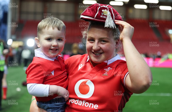 300324 - England v Wales, Guinness Women’s 6 Nations - Molly Reardon of Wales with her fist cap at the end of the match along with nephew Albie