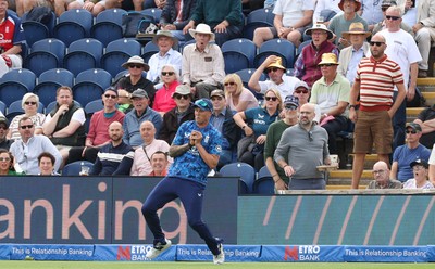 010625 - England v West Indies - 2nd ODI at Sophia Gardens - Brydon Carse of England catches the ball to dismiss Brandon King