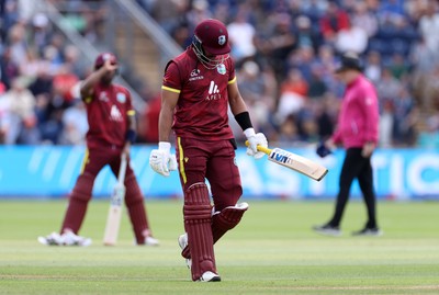 010625 - England v West Indies - 2nd ODI at Sophia Gardens - Brandon King of West Indies leaves the field