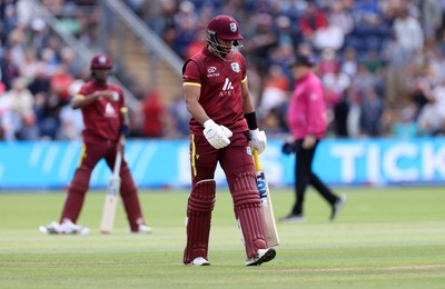 010625 - England v West Indies - 2nd ODI at Sophia Gardens - Brandon King of West Indies leaves the field