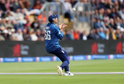 010625 - England v West Indies - 2nd ODI at Sophia Gardens - Joe Root of England catches the ball to dismiss Gudakesh Motie