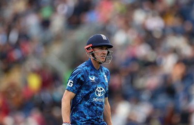 010625 - England v West Indies - 2nd ODI at Sophia Gardens - Harry Brook of England leaves the field after being dismissed