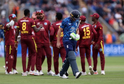 010625 - England v West Indies - 2nd ODI at Sophia Gardens - Jos Buttler of England leaves the field dejected