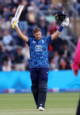 010625 - England v West Indies - 2nd ODI at Sophia Gardens - Joe Root of England celebrates scoring his century
