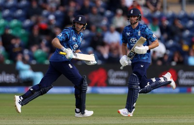 010625 - England v West Indies - 2nd ODI at Sophia Gardens - Joe Root and Will Jacks of England batting