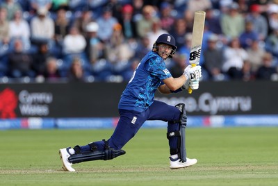 010625 - England v West Indies - 2nd ODI at Sophia Gardens - Joe Root of England hits the ball for four runs